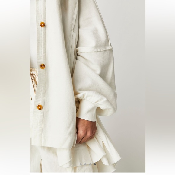 Free People Buttondown Sweatshirt Oversized Slouchy Ruffle Hem Cotton - Picture 2 of 6